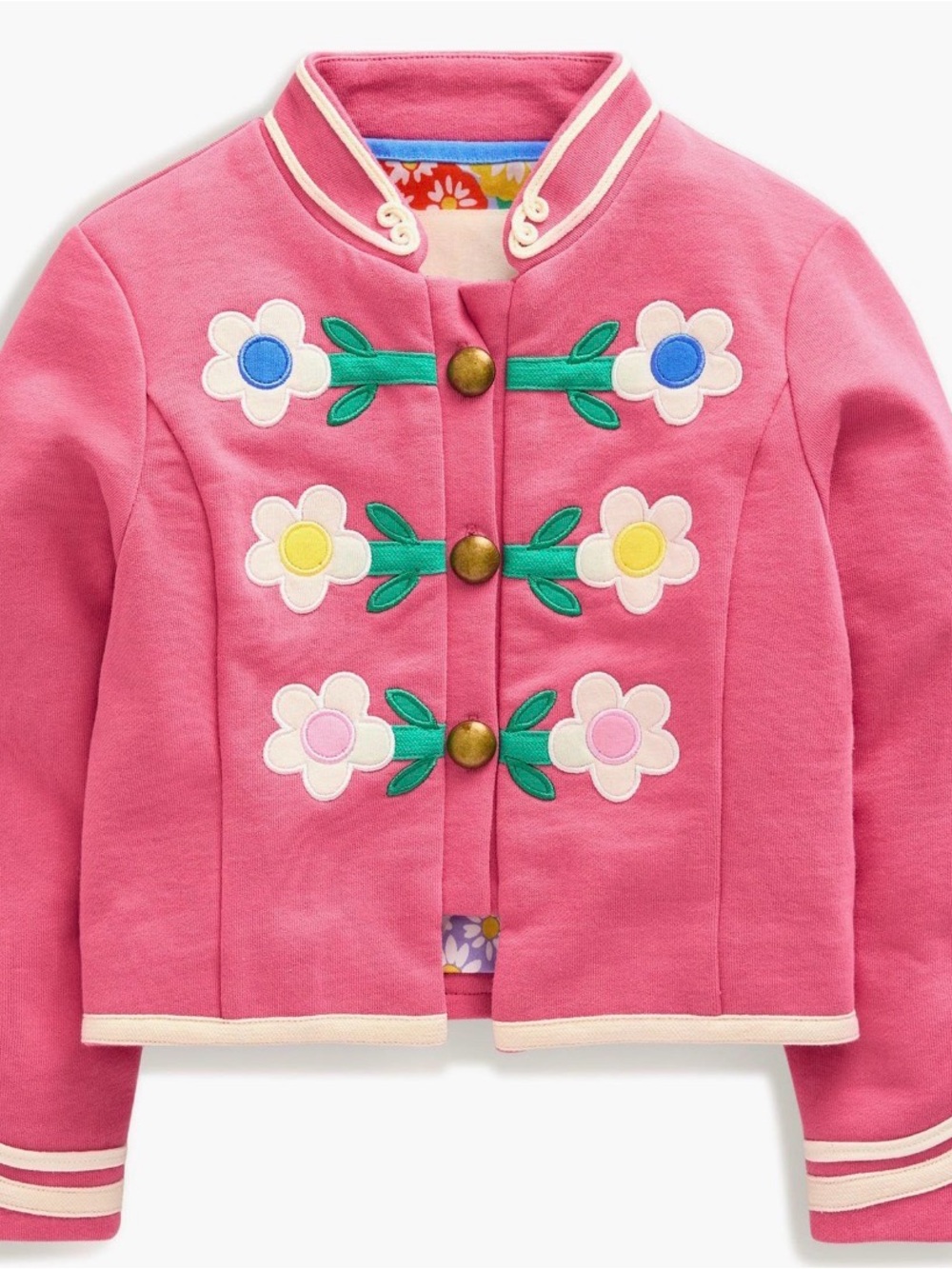 Mini Boden Pink Floral Applique Jacket with Contrast Trim